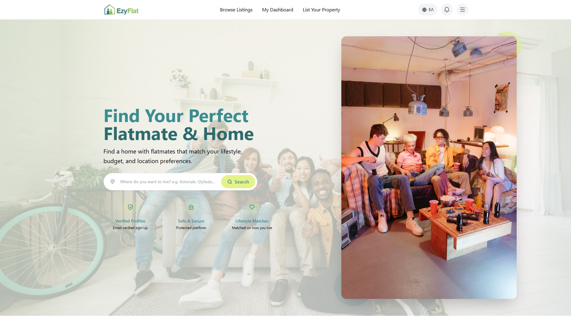 EzyFlat homepage in production